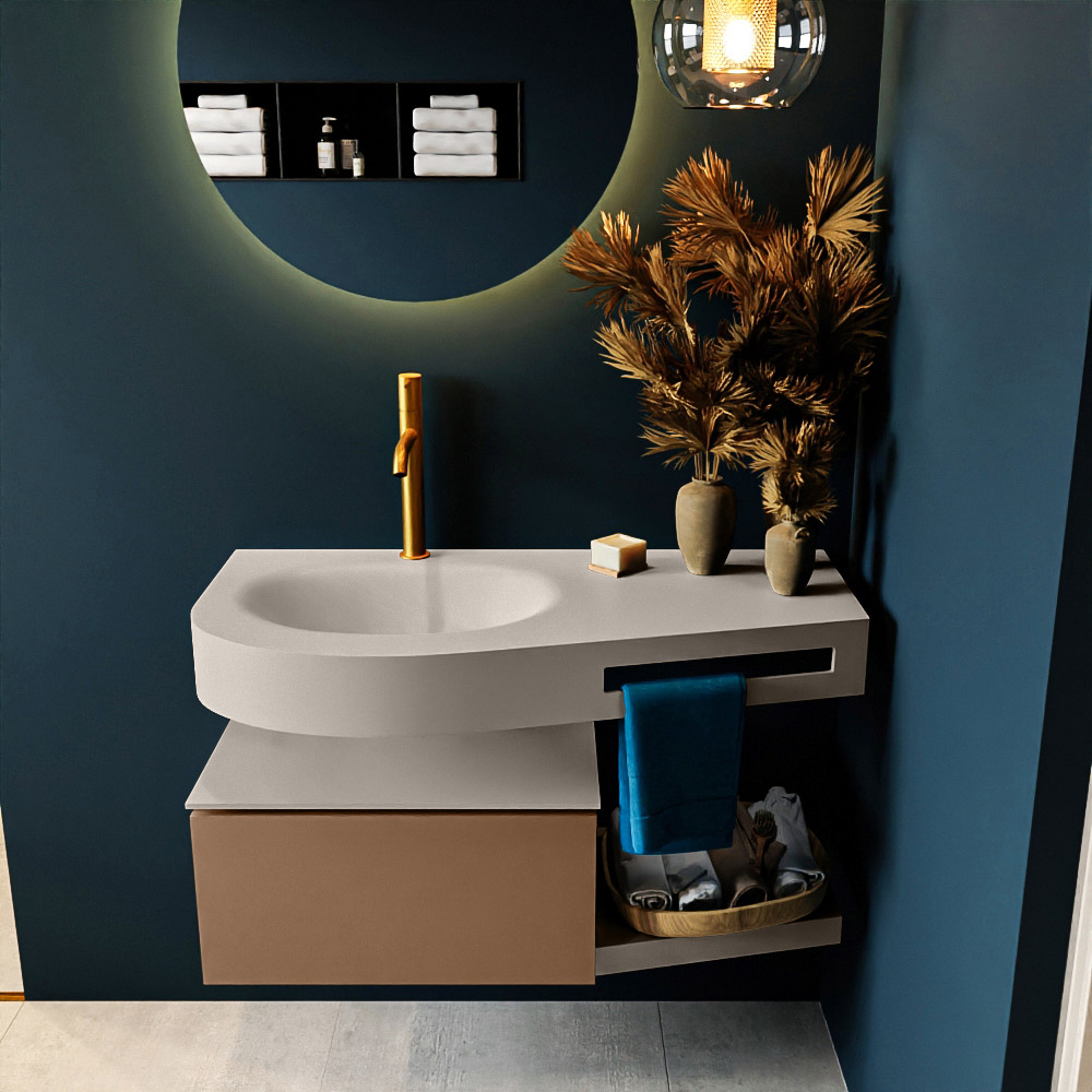 MONDIAZ RIVA 100cm mueble de baño / estante color Rust con 1 cajón. Lavabo DULCET Izquierda 1 orificio, color Linen. 3 MONDIAZ RIVA 100cm mueble de baño / estante color Rust con 1 cajón. Lavabo DULCET Izquierda 1 orificio, color Linen. - Imagen 3