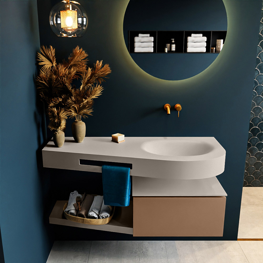 MONDIAZ RIVA 120cm mueble de baño / estante color Rust con 1 cajón. Lavabo DULCET Derecho sin orificio, color Linen. 3 MONDIAZ RIVA 120cm mueble de baño / estante color Rust con 1 cajón. Lavabo DULCET Derecho sin orificio, color Linen. - Imagen 3
