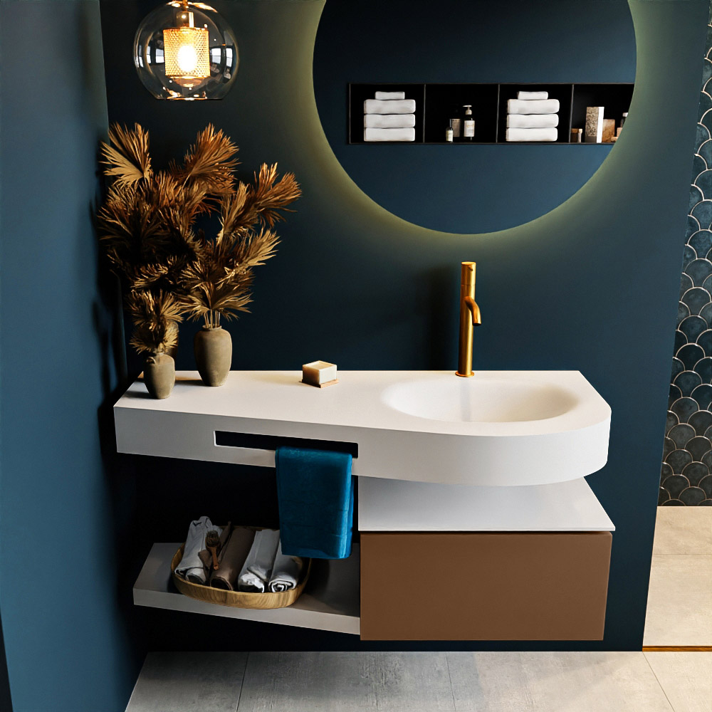 MONDIAZ RIVA 120cm mueble de baño / estante color Rust con 1 cajón. Lavabo DULCET Derecho 1 orificio, color Talc. 3 MONDIAZ RIVA 120cm mueble de baño / estante color Rust con 1 cajón. Lavabo DULCET Derecho 1 orificio, color Talc. - Imagen 3