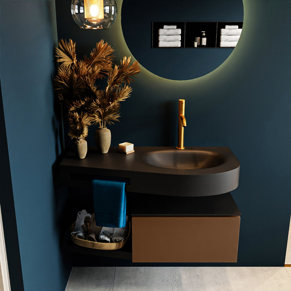 MONDIAZ RIVA 100cm mueble de baño / estante color Rust con 1 cajón. Lavabo DULCET Derecho 1 orificio, color Urban. 3 MONDIAZ RIVA 100cm mueble de baño / estante color Rust con 1 cajón. Lavabo DULCET Derecho 1 orificio, color Urban. - Imagen 3