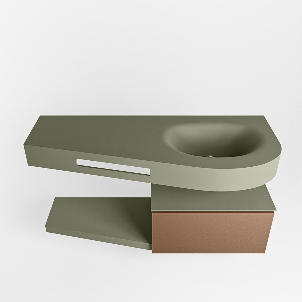 MONDIAZ RIVA 120cm mueble de baño / estante color Rust con 1 cajón. Lavabo DULCET Derecho 1 orificio, color Army. 6 MONDIAZ RIVA 120cm mueble de baño / estante color Rust con 1 cajón. Lavabo DULCET Derecho 1 orificio, color Army. - Imagen 6