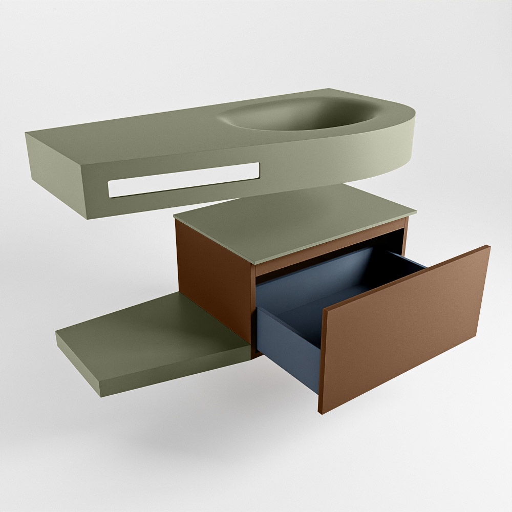 MONDIAZ RIVA 100cm mueble de baño / estante color Rust con 1 cajón. Lavabo DULCET Derecho sin orificio, color Army. 5 MONDIAZ RIVA 100cm mueble de baño / estante color Rust con 1 cajón. Lavabo DULCET Derecho sin orificio, color Army. - Imagen 5