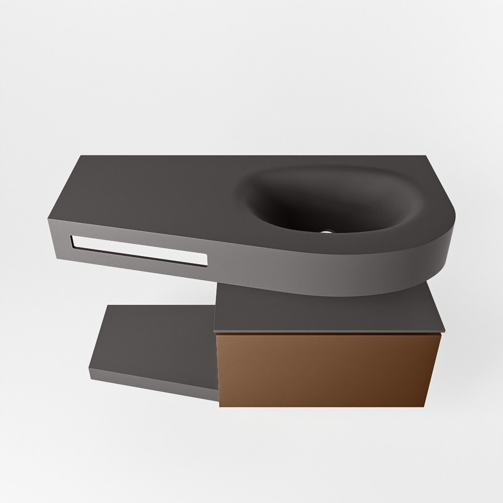 MONDIAZ RIVA 100cm mueble de baño / estante color Rust con 1 cajón. Lavabo DULCET Derecho sin orificio, color Dark Grey. - Imagen 6