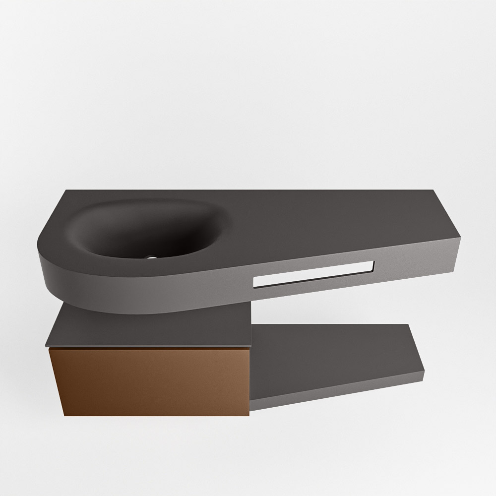 MONDIAZ RIVA 120cm mueble de baño / estante color Rust con 1 cajón. Lavabo DULCET Izquierda sin orificio, color Dark Grey. 6 MONDIAZ RIVA 120cm mueble de baño / estante color Rust con 1 cajón. Lavabo DULCET Izquierda sin orificio, color Dark Grey. - Imagen 6