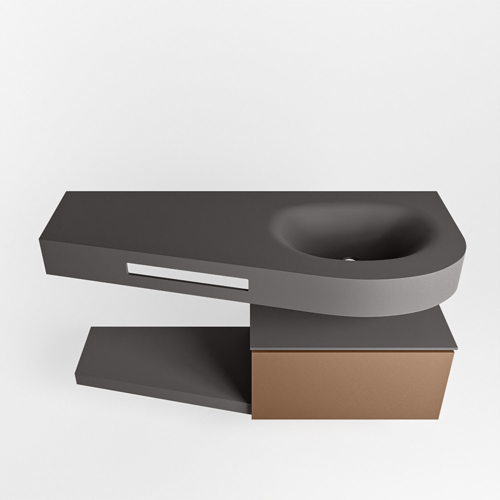 MONDIAZ RIVA 120cm mueble de baño / estante color Rust con 1 cajón. Lavabo DULCET Derecho sin orificio, color Dark Grey. - Imagen 6