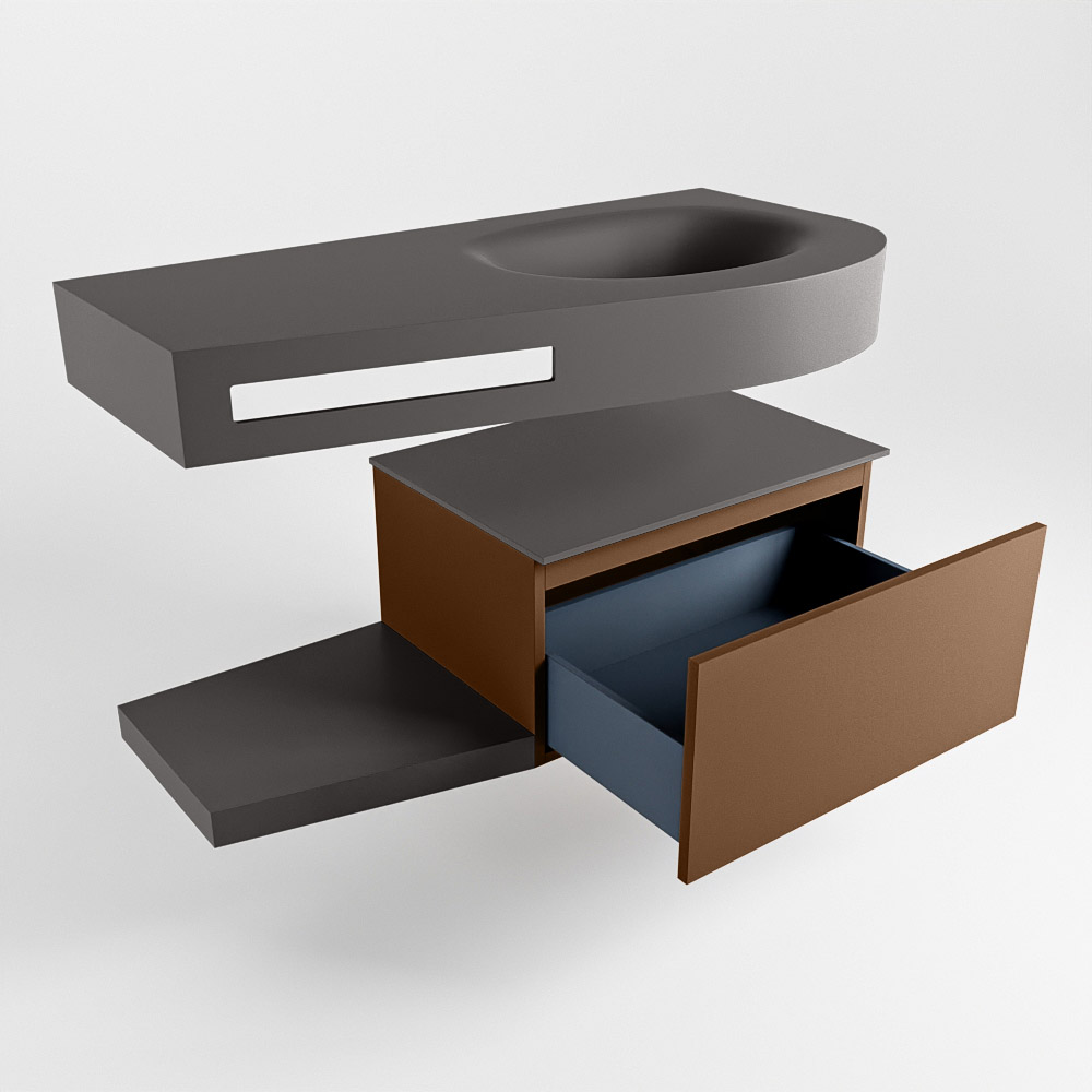 MONDIAZ RIVA 100cm mueble de baño / estante color Rust con 1 cajón. Lavabo DULCET Derecho sin orificio, color Dark Grey. - Imagen 5