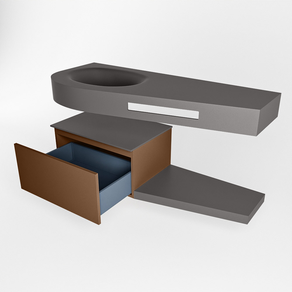 MONDIAZ RIVA 120cm mueble de baño / estante color Rust con 1 cajón. Lavabo DULCET Izquierda 1 orificio, color Dark Grey. - Imagen 5