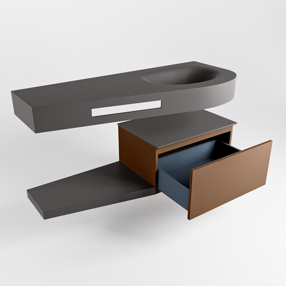 MONDIAZ RIVA 120cm mueble de baño / estante color Rust con 1 cajón. Lavabo DULCET Derecho 1 orificio, color Dark Grey. - Imagen 5