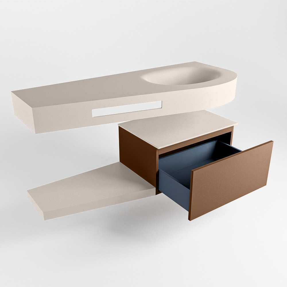 MONDIAZ RIVA 120cm mueble de baño / estante color Rust con 1 cajón. Lavabo DULCET Derecho sin orificio, color Linen. 5 MONDIAZ RIVA 120cm mueble de baño / estante color Rust con 1 cajón. Lavabo DULCET Derecho sin orificio, color Linen. - Imagen 5