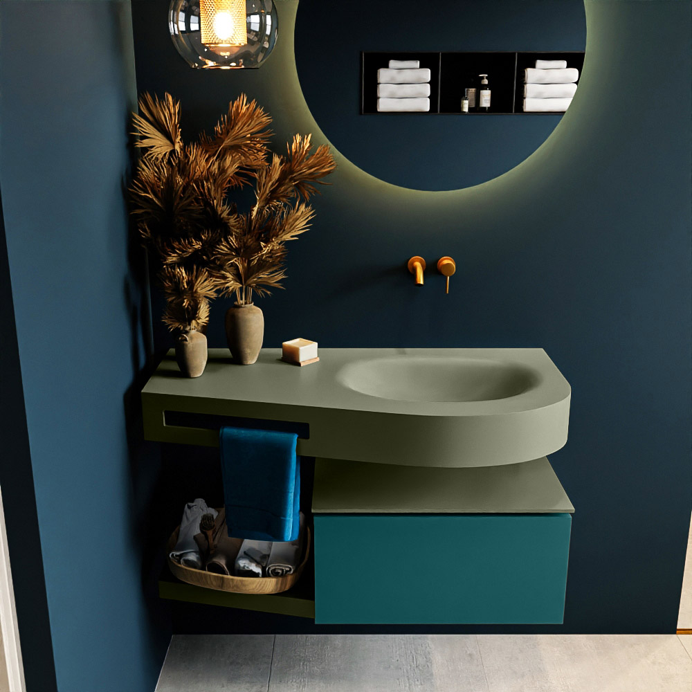 MONDIAZ RIVA 100cm mueble de baño / estante color Smag con 1 cajón. Lavabo DULCET Derecho sin orificio, color Army. 3 MONDIAZ RIVA 100cm mueble de baño / estante color Smag con 1 cajón. Lavabo DULCET Derecho sin orificio, color Army. - Imagen 3