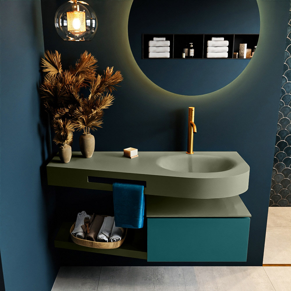MONDIAZ RIVA 120cm mueble de baño / estante color Smag con 1 cajón. Lavabo DULCET Derecho 1 orificio, color Army. 3 MONDIAZ RIVA 120cm mueble de baño / estante color Smag con 1 cajón. Lavabo DULCET Derecho 1 orificio, color Army. - Imagen 3