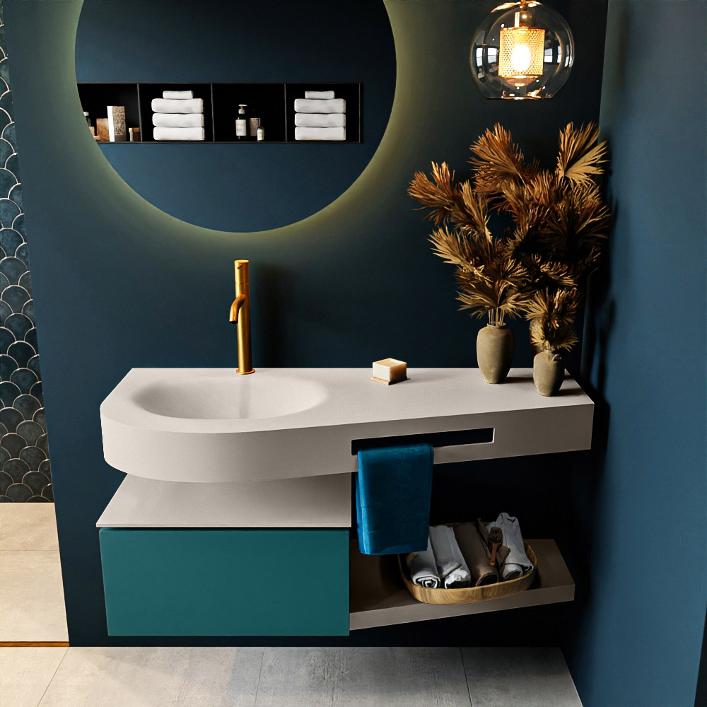 MONDIAZ RIVA 120cm mueble de baño / estante color Smag con 1 cajón. Lavabo DULCET Izquierda 1 orificio, color Linen. 3 MONDIAZ RIVA 120cm mueble de baño / estante color Smag con 1 cajón. Lavabo DULCET Izquierda 1 orificio, color Linen. - Imagen 3