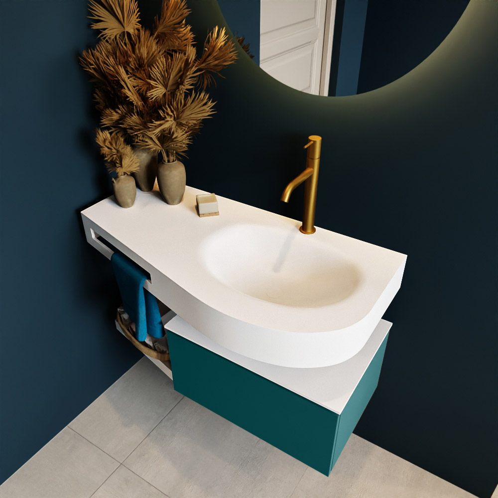 MONDIAZ RIVA 100cm mueble de baño / estante color Smag con 1 cajón. Lavabo DULCET Derecho 1 orificio, color Talc. 2 color Talc.