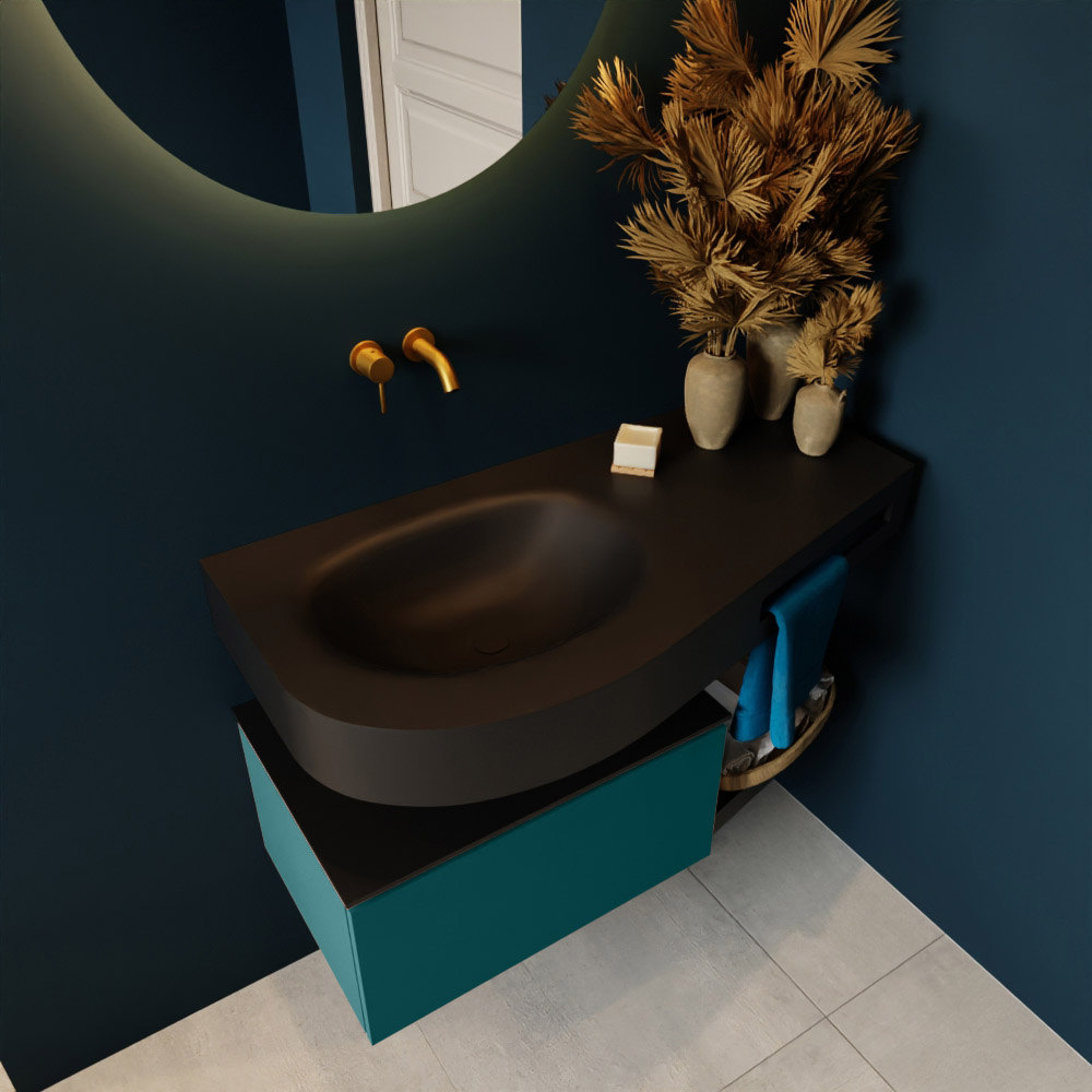 MONDIAZ RIVA 100cm mueble de baño / estante color Smag con 1 cajón. Lavabo DULCET Izquierda sin orificio, color Urban. 2 color Urban.