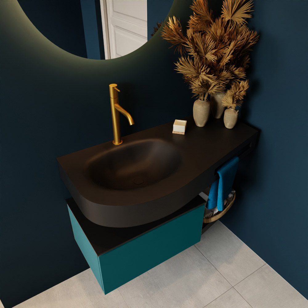 MONDIAZ RIVA 100cm mueble de baño / estante color Smag con 1 cajón. Lavabo DULCET Izquierda 1 orificio, color Urban. 2 color Urban.