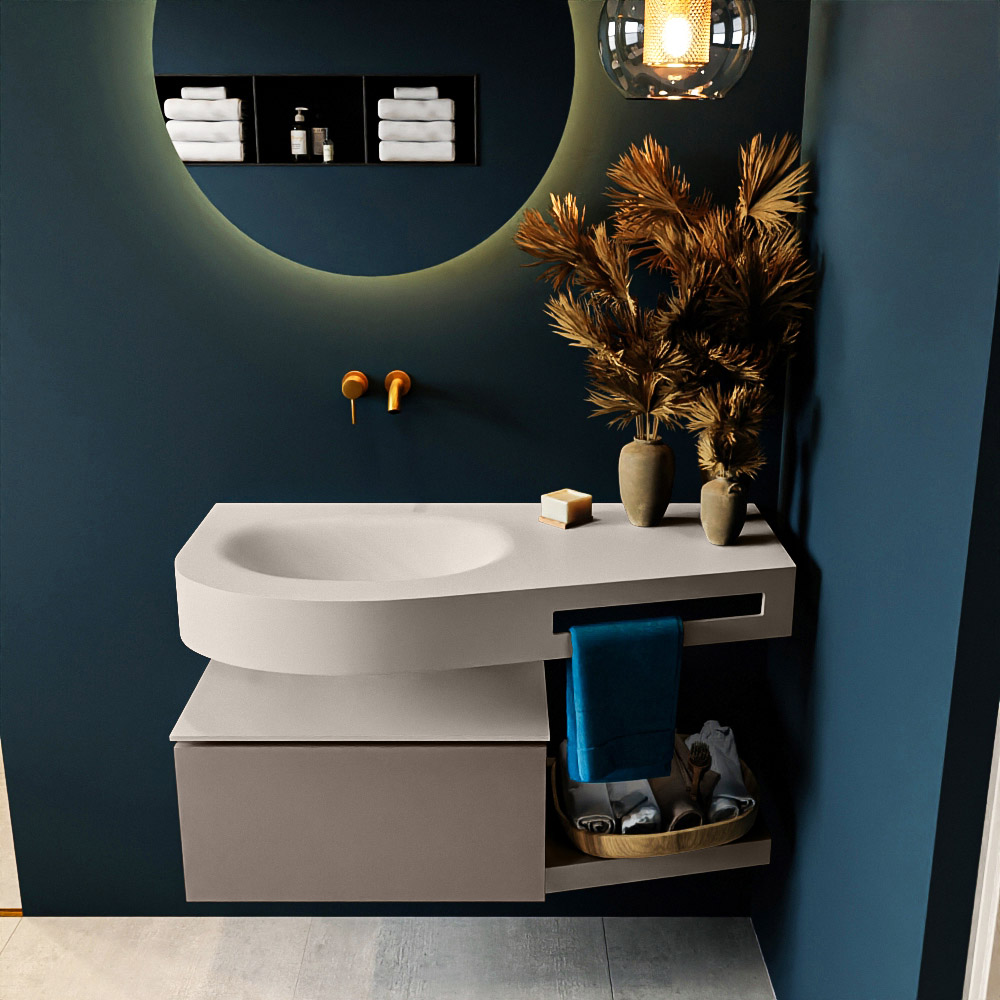 MONDIAZ RIVA 100cm mueble de baño / estante color Smoke con 1 cajón. Lavabo DULCET Izquierda sin orificio, color Linen. 3 MONDIAZ RIVA 100cm mueble de baño / estante color Smoke con 1 cajón. Lavabo DULCET Izquierda sin orificio, color Linen. - Imagen 3