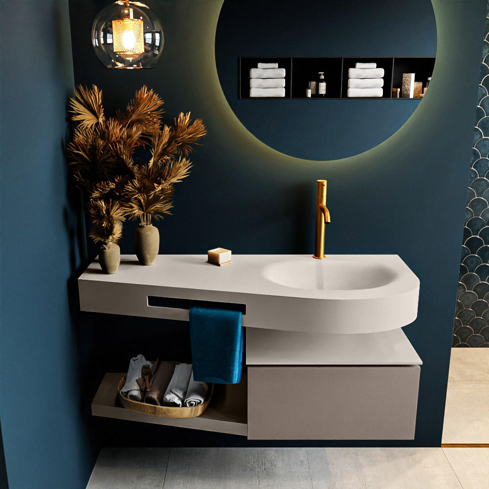 MONDIAZ RIVA 120cm mueble de baño / estante color Smoke con 1 cajón. Lavabo DULCET Derecho 1 orificio, color Linen. 3 MONDIAZ RIVA 120cm mueble de baño / estante color Smoke con 1 cajón. Lavabo DULCET Derecho 1 orificio, color Linen. - Imagen 3