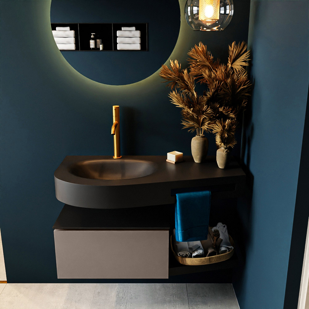 MONDIAZ RIVA 100cm mueble de baño / estante color Smoke con 1 cajón. Lavabo DULCET Izquierda 1 orificio, color Urban. 3 MONDIAZ RIVA 100cm mueble de baño / estante color Smoke con 1 cajón. Lavabo DULCET Izquierda 1 orificio, color Urban. - Imagen 3