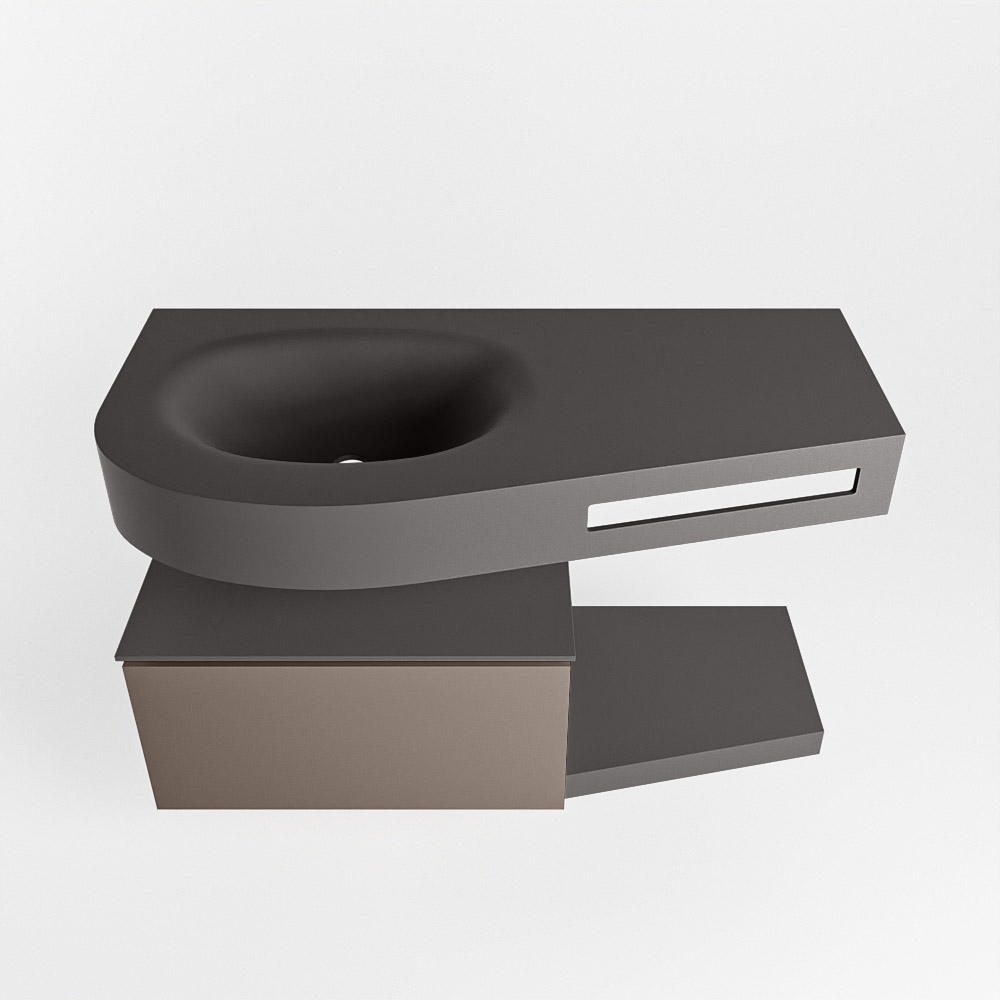 MONDIAZ RIVA 100cm mueble de baño / estante color Smoke con 1 cajón. Lavabo DULCET Izquierda sin orificio, color Dark Grey. - Imagen 6