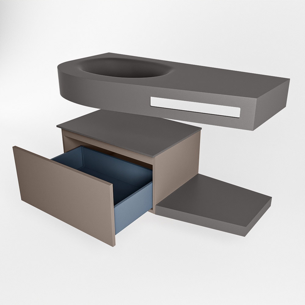 MONDIAZ RIVA 100cm mueble de baño / estante color Smoke con 1 cajón. Lavabo DULCET Izquierda sin orificio, color Dark Grey. - Imagen 5