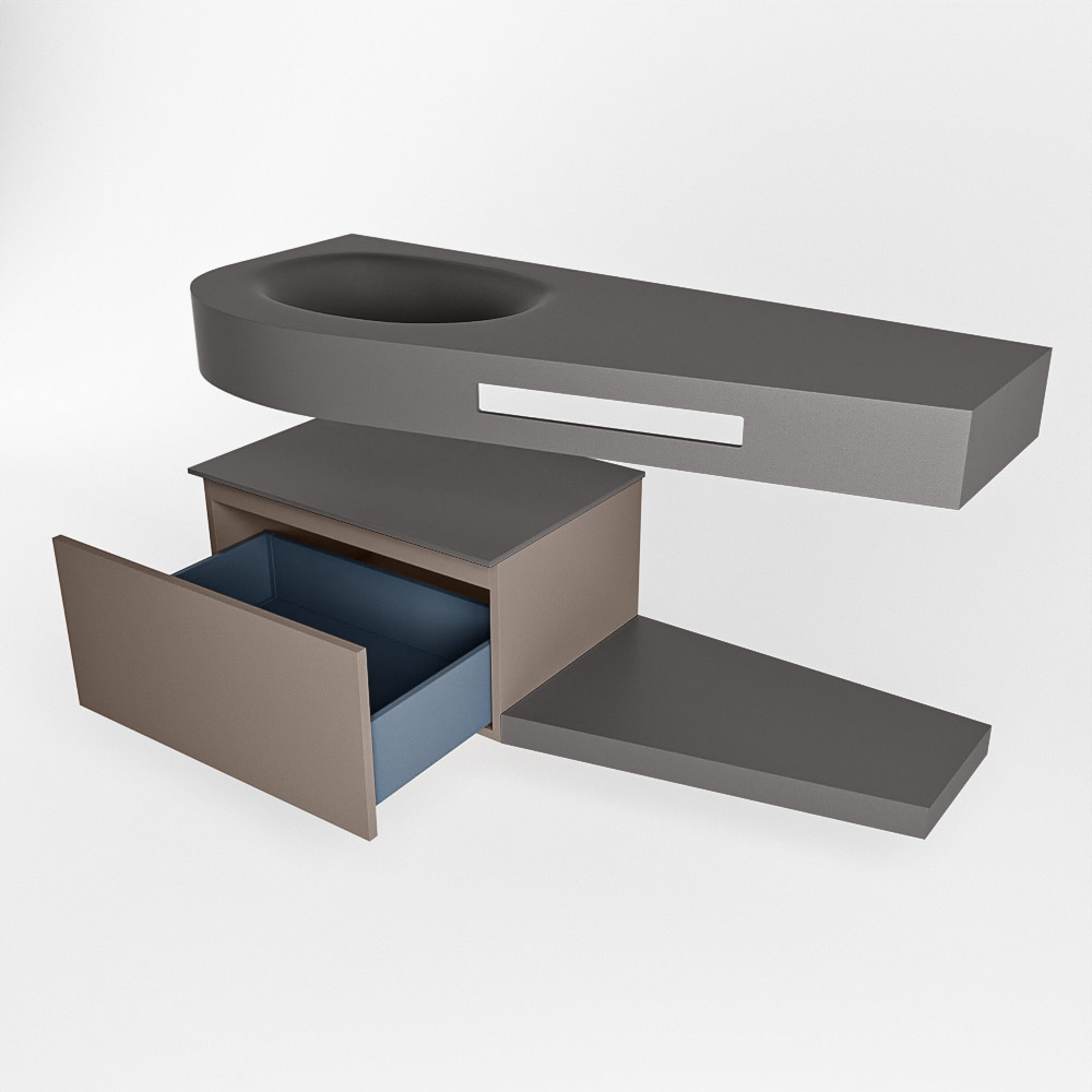 MONDIAZ RIVA 120cm mueble de baño / estante color Smoke con 1 cajón. Lavabo DULCET Izquierda sin orificio, color Dark Grey. - Imagen 5