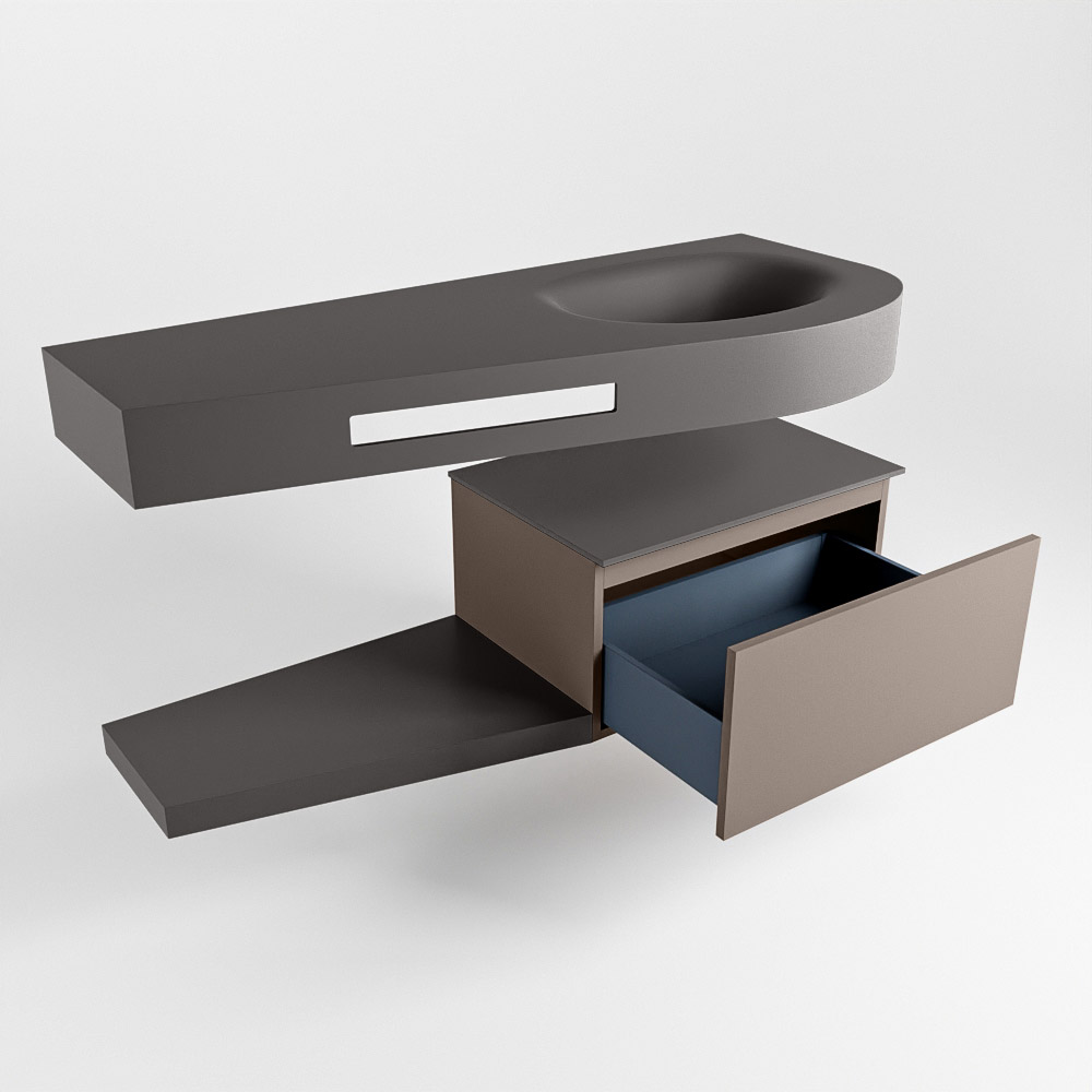 MONDIAZ RIVA 120cm mueble de baño / estante color Smoke con 1 cajón. Lavabo DULCET Derecho 1 orificio, color Dark Grey. - Imagen 5
