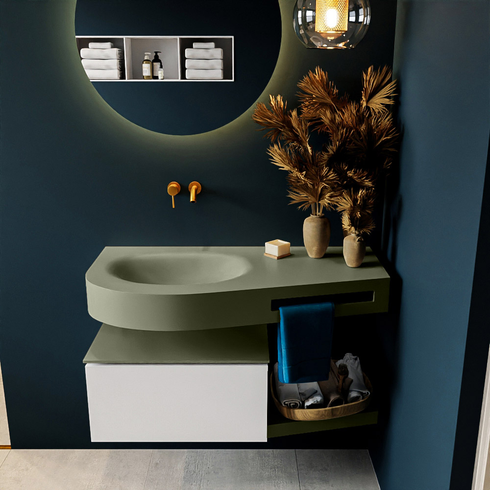 MONDIAZ RIVA 100cm mueble de baño / estante color Talc con 1 cajón. Lavabo DULCET Izquierda sin orificio, color Army. 3 MONDIAZ RIVA 100cm mueble de baño / estante color Talc con 1 cajón. Lavabo DULCET Izquierda sin orificio, color Army. - Imagen 3
