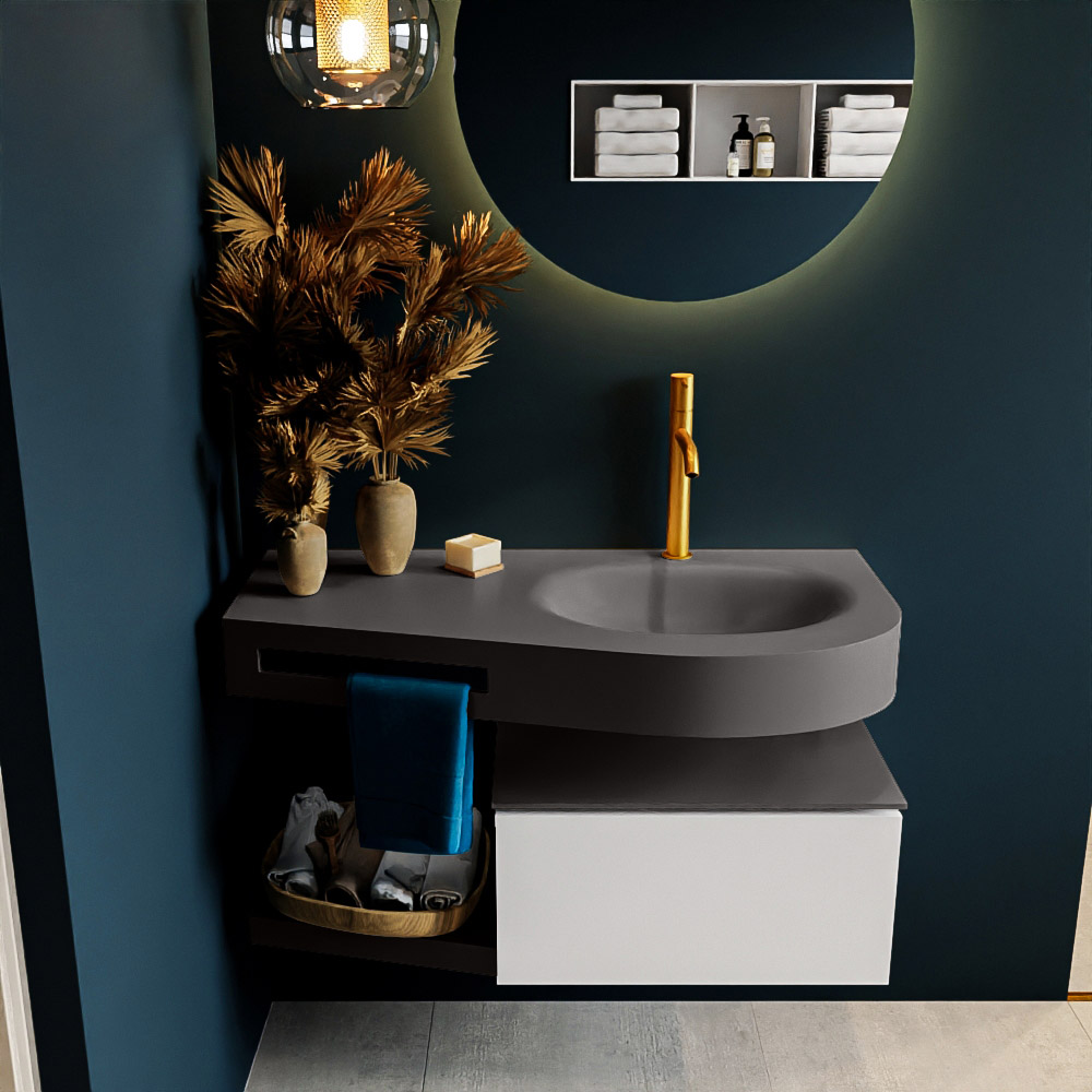 MONDIAZ RIVA 100cm mueble de baño / estante color Talc con 1 cajón. Lavabo DULCET Derecho 1 orificio, color Dark Grey. 3 MONDIAZ RIVA 100cm mueble de baño / estante color Talc con 1 cajón. Lavabo DULCET Derecho 1 orificio, color Dark Grey. - Imagen 3