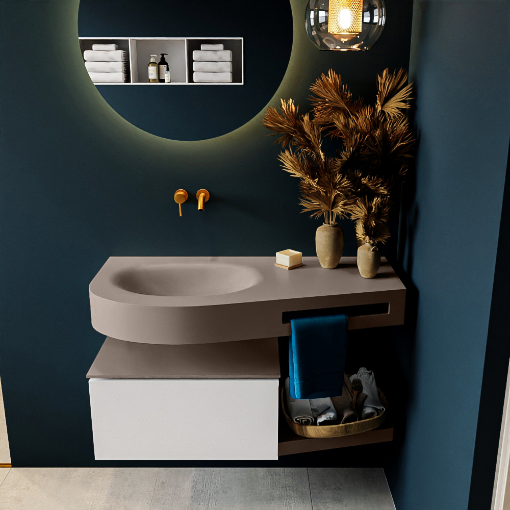 MONDIAZ RIVA 100cm mueble de baño / estante color Talc con 1 cajón. Lavabo DULCET Izquierda sin orificio, color Smoke. 3 MONDIAZ RIVA 100cm mueble de baño / estante color Talc con 1 cajón. Lavabo DULCET Izquierda sin orificio, color Smoke. - Imagen 3