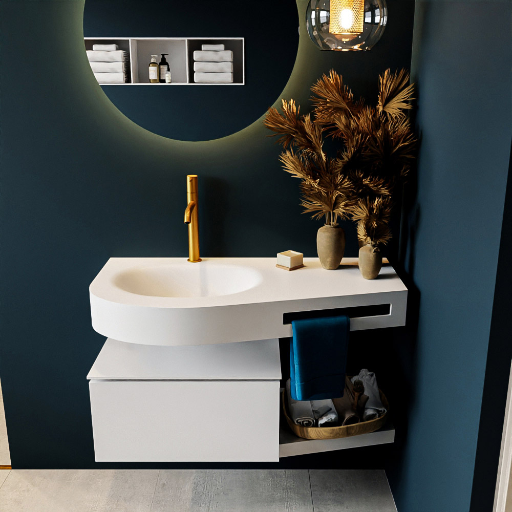 MONDIAZ RIVA 100cm mueble de baño / estante color Talc con 1 cajón. Lavabo DULCET Izquierda 1 orificio, color Talc. 3 MONDIAZ RIVA 100cm mueble de baño / estante color Talc con 1 cajón. Lavabo DULCET Izquierda 1 orificio, color Talc. - Imagen 3