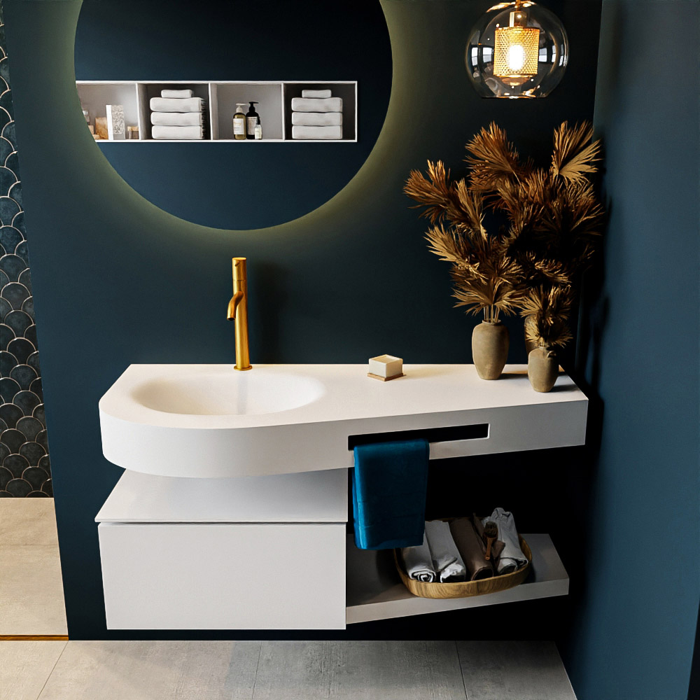 MONDIAZ RIVA 120cm mueble de baño / estante color Talc con 1 cajón. Lavabo DULCET Izquierda 1 orificio, color Talc. 3 MONDIAZ RIVA 120cm mueble de baño / estante color Talc con 1 cajón. Lavabo DULCET Izquierda 1 orificio, color Talc. - Imagen 3