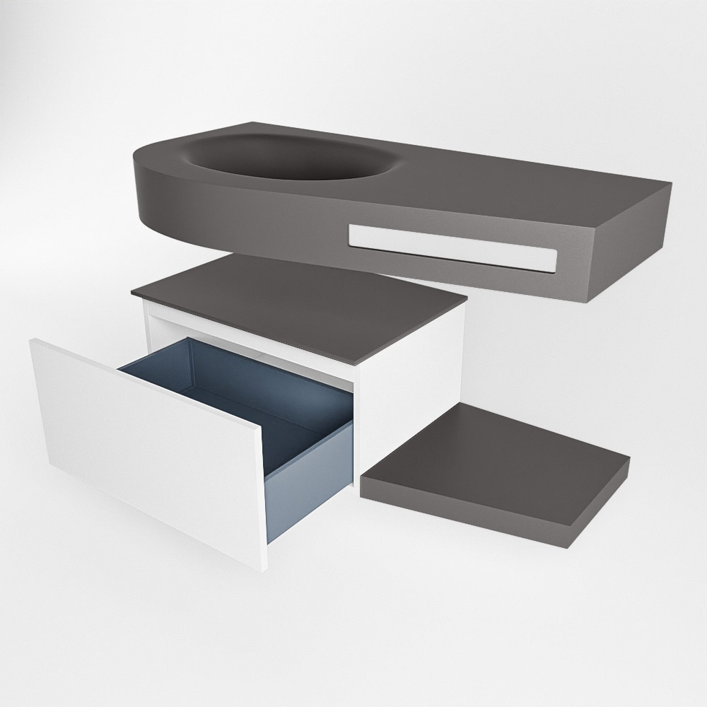 MONDIAZ RIVA 100cm mueble de baño / estante color Talc con 1 cajón. Lavabo DULCET Izquierda sin orificio, color Dark Grey. - Imagen 5
