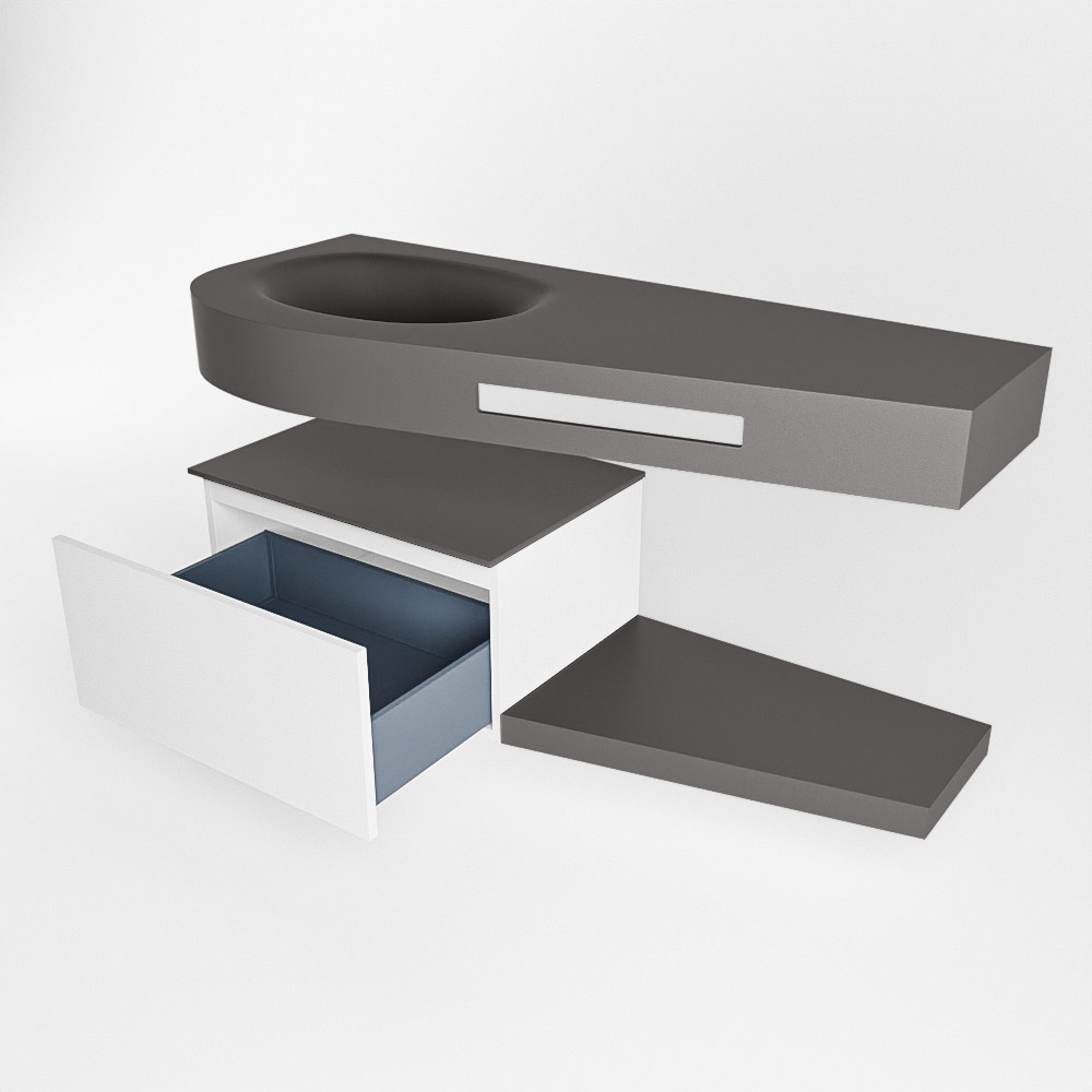 MONDIAZ RIVA 120cm mueble de baño / estante color Talc con 1 cajón. Lavabo DULCET Izquierda 1 orificio, color Dark Grey. - Imagen 5