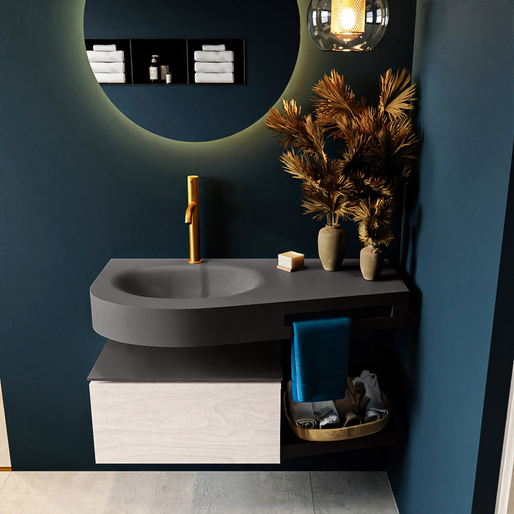 MONDIAZ RIVA 100cm mueble de baño / estante color Underlayment con 1 cajón. Lavabo DULCET Izquierda 1 orificio, color Dark Grey. 3 MONDIAZ RIVA 100cm mueble de baño / estante color Underlayment con 1 cajón. Lavabo DULCET Izquierda 1 orificio, color Dark Grey. - Imagen 3