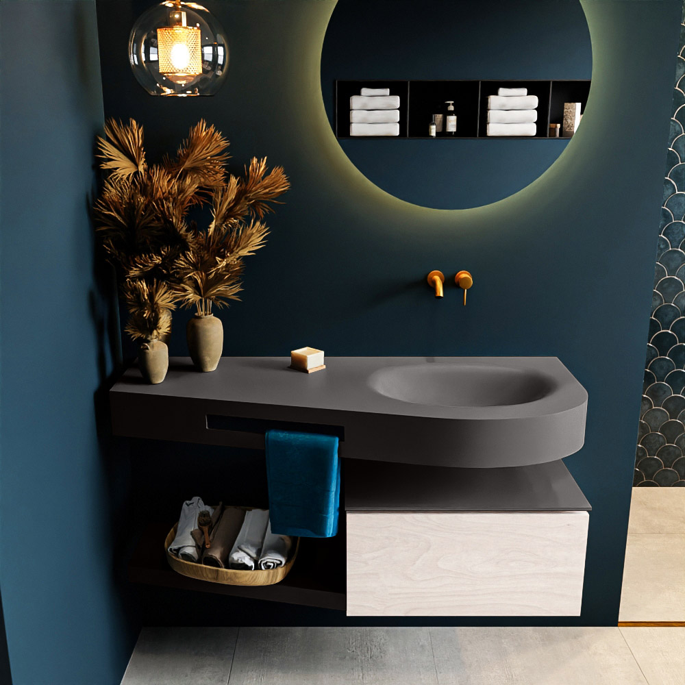 MONDIAZ RIVA 120cm mueble de baño / estante color Underlayment con 1 cajón. Lavabo DULCET Derecho sin orificio, color Dark Grey. 3 MONDIAZ RIVA 120cm mueble de baño / estante color Underlayment con 1 cajón. Lavabo DULCET Derecho sin orificio, color Dark Grey. - Imagen 3