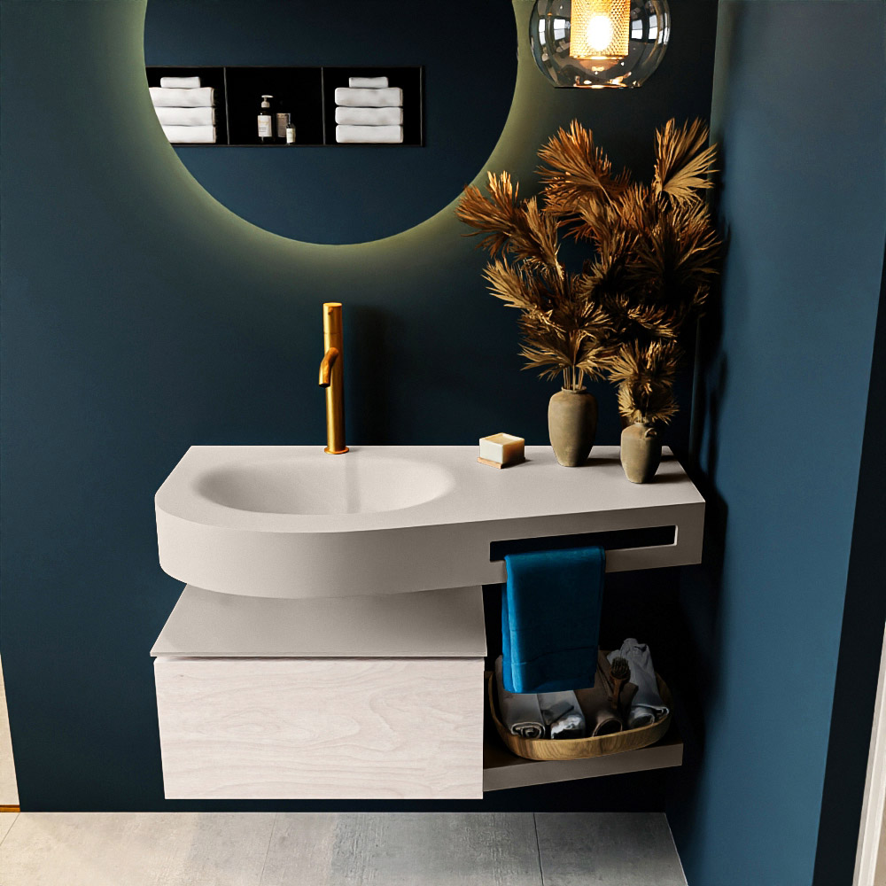 MONDIAZ RIVA 100cm mueble de baño / estante color Underlayment con 1 cajón. Lavabo DULCET Izquierda 1 orificio, color Linen. 3 MONDIAZ RIVA 100cm mueble de baño / estante color Underlayment con 1 cajón. Lavabo DULCET Izquierda 1 orificio, color Linen. - Imagen 3