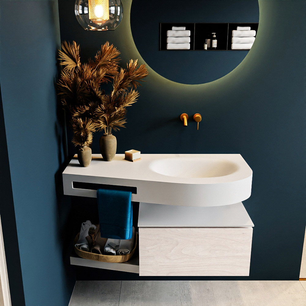 MONDIAZ RIVA 100cm mueble de baño / estante color Underlayment con 1 cajón. Lavabo DULCET Derecho sin orificio, color Talc. 3 MONDIAZ RIVA 100cm mueble de baño / estante color Underlayment con 1 cajón. Lavabo DULCET Derecho sin orificio, color Talc. - Imagen 3