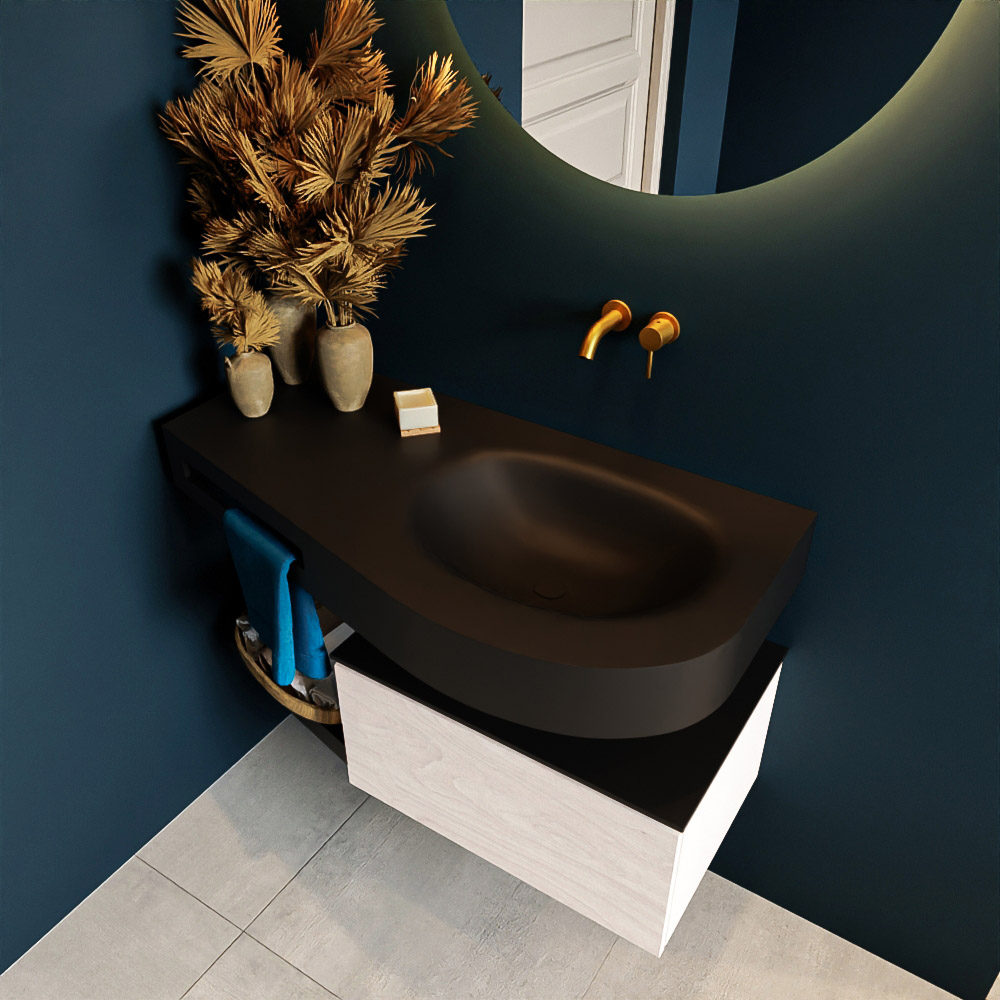 MONDIAZ RIVA 100cm mueble de baño / estante color Underlayment con 1 cajón. Lavabo DULCET Derecho sin orificio, color Urban. 2 color Urban.