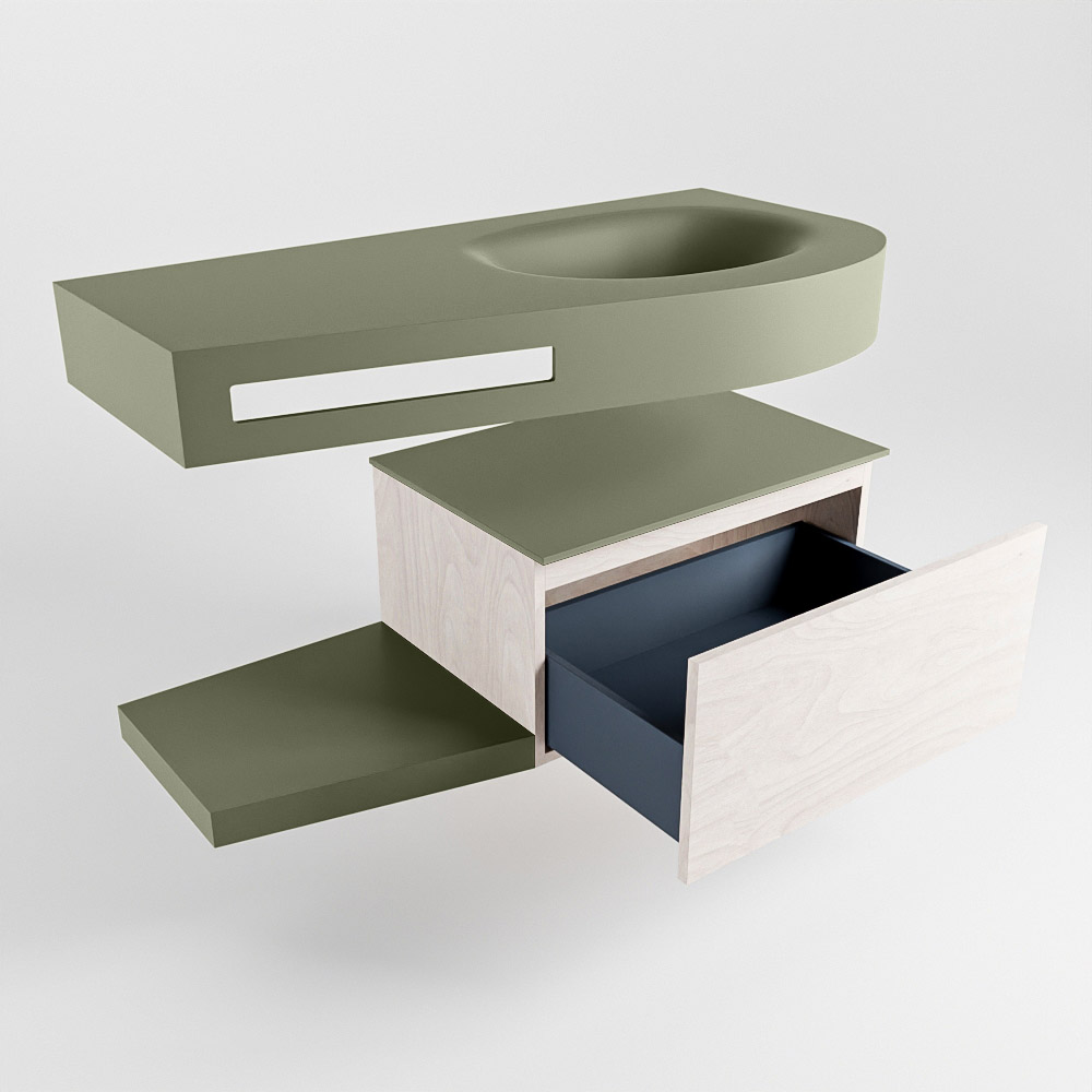 MONDIAZ RIVA 100cm mueble de baño / estante color Underlayment con 1 cajón. Lavabo DULCET Derecho sin orificio, color Army. 5 MONDIAZ RIVA 100cm mueble de baño / estante color Underlayment con 1 cajón. Lavabo DULCET Derecho sin orificio, color Army. - Imagen 5