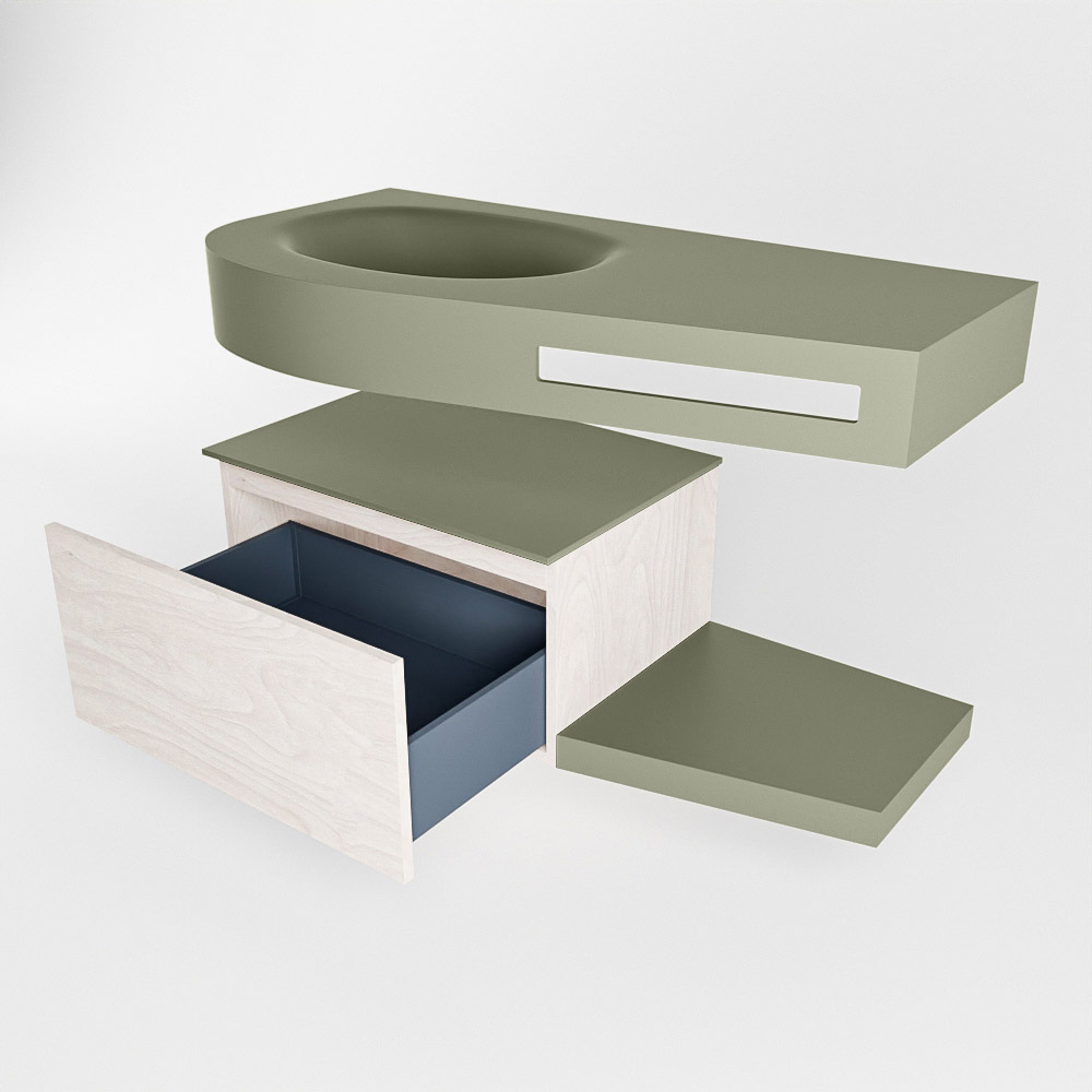 MONDIAZ RIVA 100cm mueble de baño / estante color Underlayment con 1 cajón. Lavabo DULCET Izquierda 1 orificio, color Army. 5 MONDIAZ RIVA 100cm mueble de baño / estante color Underlayment con 1 cajón. Lavabo DULCET Izquierda 1 orificio, color Army. - Imagen 5