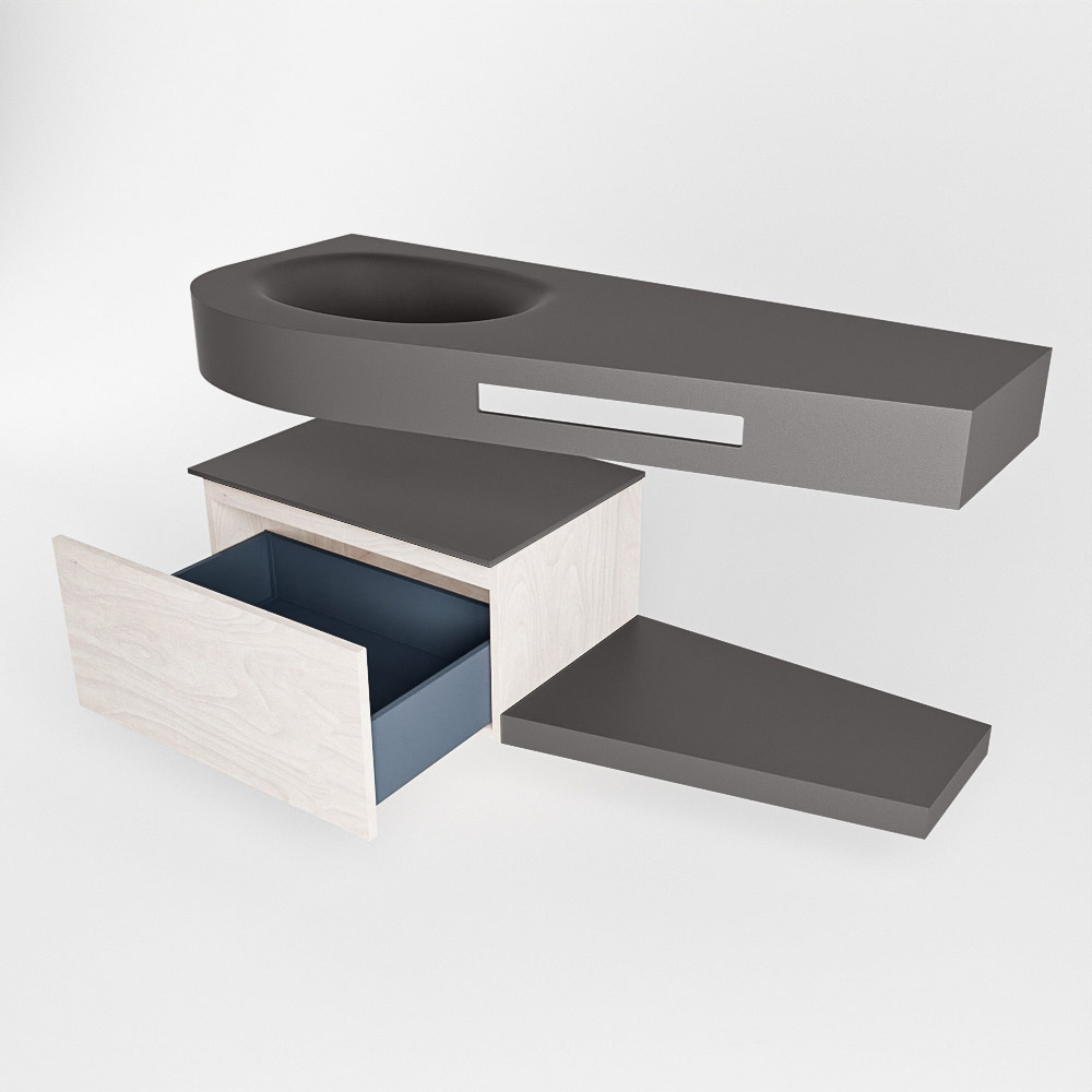 MONDIAZ RIVA 120cm mueble de baño / estante color Underlayment con 1 cajón. Lavabo DULCET Izquierda 1 orificio, color Dark Grey. - Imagen 5