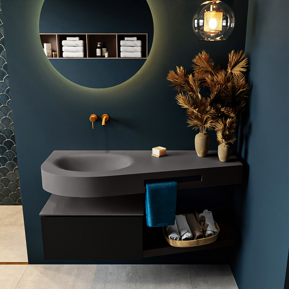 MONDIAZ RIVA 120cm mueble de baño / estante color Urban con 1 cajón. Lavabo DULCET Izquierda sin orificio, color Dark Grey. 3 MONDIAZ RIVA 120cm mueble de baño / estante color Urban con 1 cajón. Lavabo DULCET Izquierda sin orificio, color Dark Grey. - Imagen 3