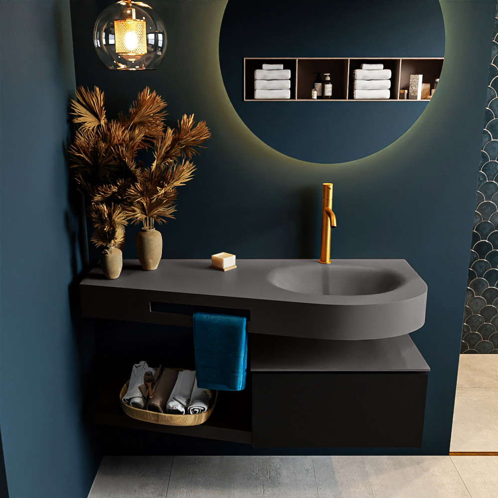 MONDIAZ RIVA 120cm mueble de baño / estante color Urban con 1 cajón. Lavabo DULCET Derecho 1 orificio, color Dark Grey. 3 MONDIAZ RIVA 120cm mueble de baño / estante color Urban con 1 cajón. Lavabo DULCET Derecho 1 orificio, color Dark Grey. - Imagen 3