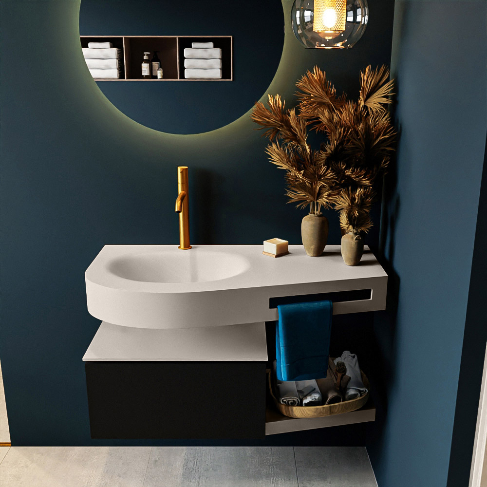 MONDIAZ RIVA 100cm mueble de baño / estante color Urban con 1 cajón. Lavabo DULCET Izquierda 1 orificio, color Linen. 3 MONDIAZ RIVA 100cm mueble de baño / estante color Urban con 1 cajón. Lavabo DULCET Izquierda 1 orificio, color Linen. - Imagen 3