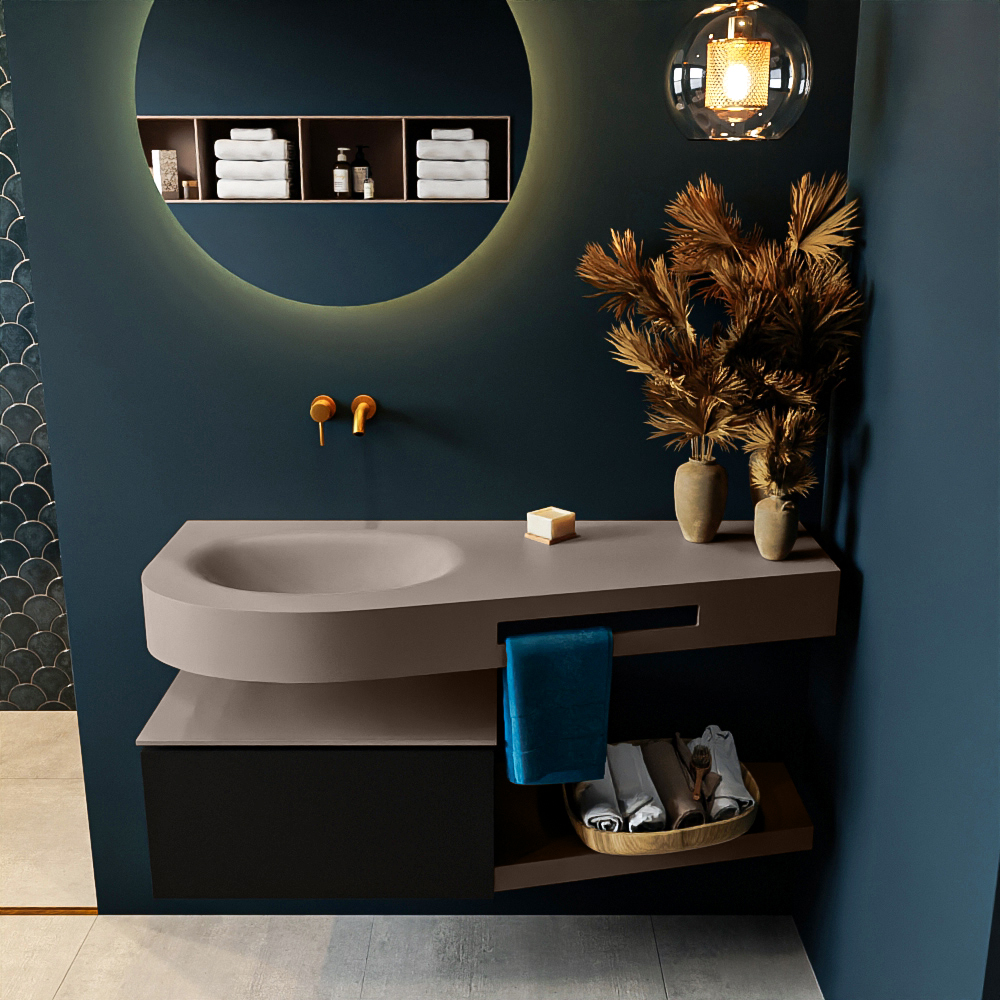 MONDIAZ RIVA 120cm mueble de baño / estante color Urban con 1 cajón. Lavabo DULCET Izquierda sin orificio, color Smoke. 3 MONDIAZ RIVA 120cm mueble de baño / estante color Urban con 1 cajón. Lavabo DULCET Izquierda sin orificio, color Smoke. - Imagen 3