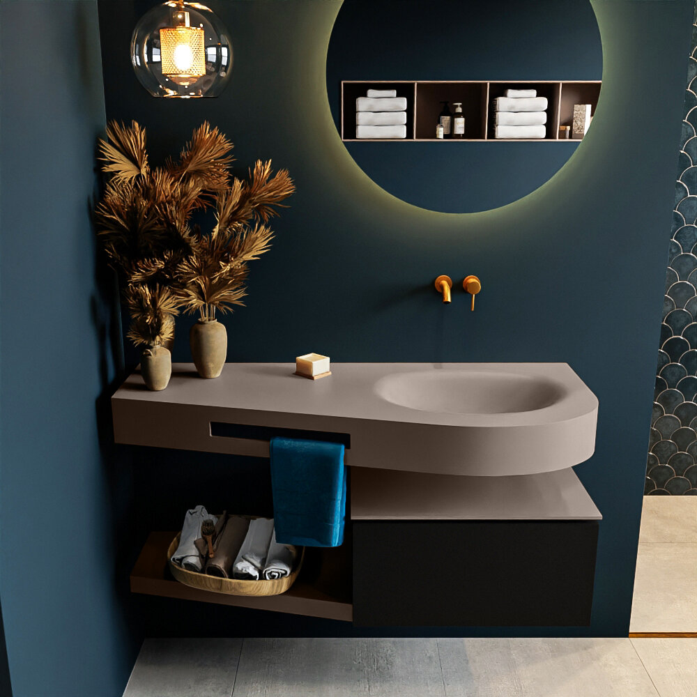 MONDIAZ RIVA 120cm mueble de baño / estante color Urban con 1 cajón. Lavabo DULCET Derecho sin orificio, color Smoke. 3 MONDIAZ RIVA 120cm mueble de baño / estante color Urban con 1 cajón. Lavabo DULCET Derecho sin orificio, color Smoke. - Imagen 3