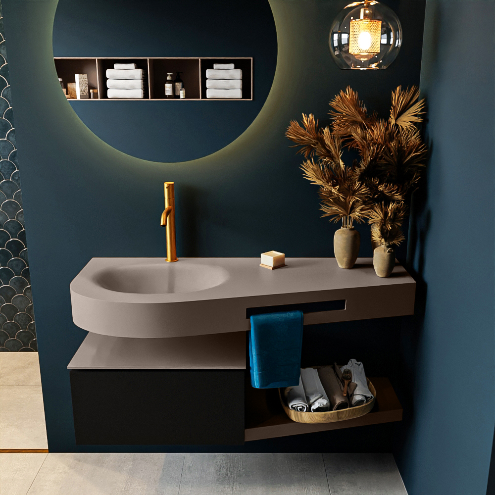 MONDIAZ RIVA 120cm mueble de baño / estante color Urban con 1 cajón. Lavabo DULCET Izquierda 1 orificio, color Smoke. 3 MONDIAZ RIVA 120cm mueble de baño / estante color Urban con 1 cajón. Lavabo DULCET Izquierda 1 orificio, color Smoke. - Imagen 3