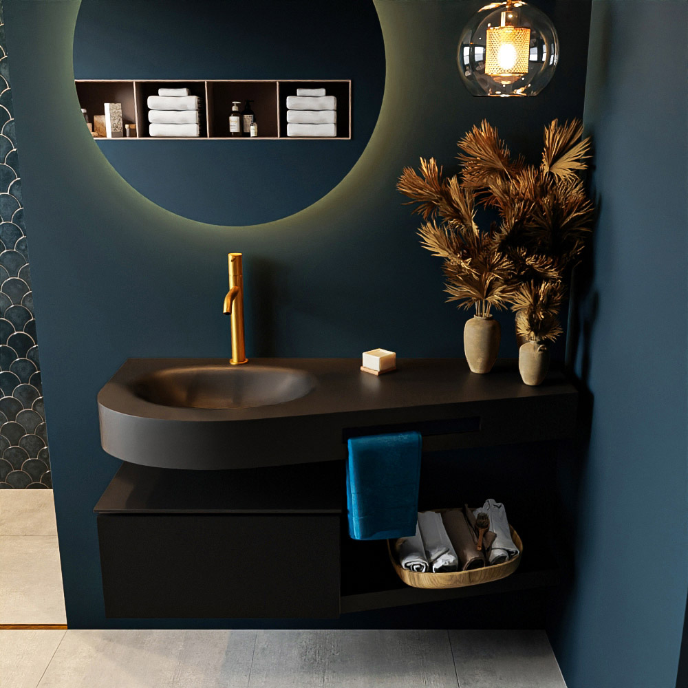 MONDIAZ RIVA 120cm mueble de baño / estante color Urban con 1 cajón. Lavabo DULCET Izquierda 1 orificio, color Urban. 3 MONDIAZ RIVA 120cm mueble de baño / estante color Urban con 1 cajón. Lavabo DULCET Izquierda 1 orificio, color Urban. - Imagen 3