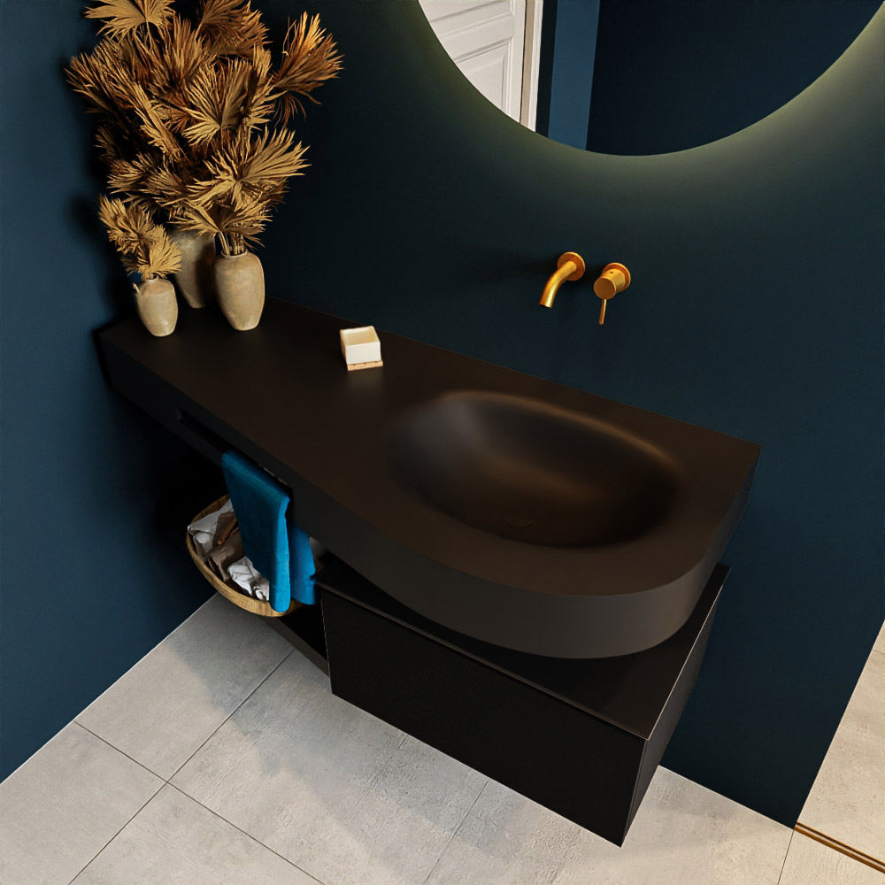 MONDIAZ RIVA 120cm mueble de baño / estante color Urban con 1 cajón. Lavabo DULCET Derecho sin orificio, color Urban. 2 color Urban.