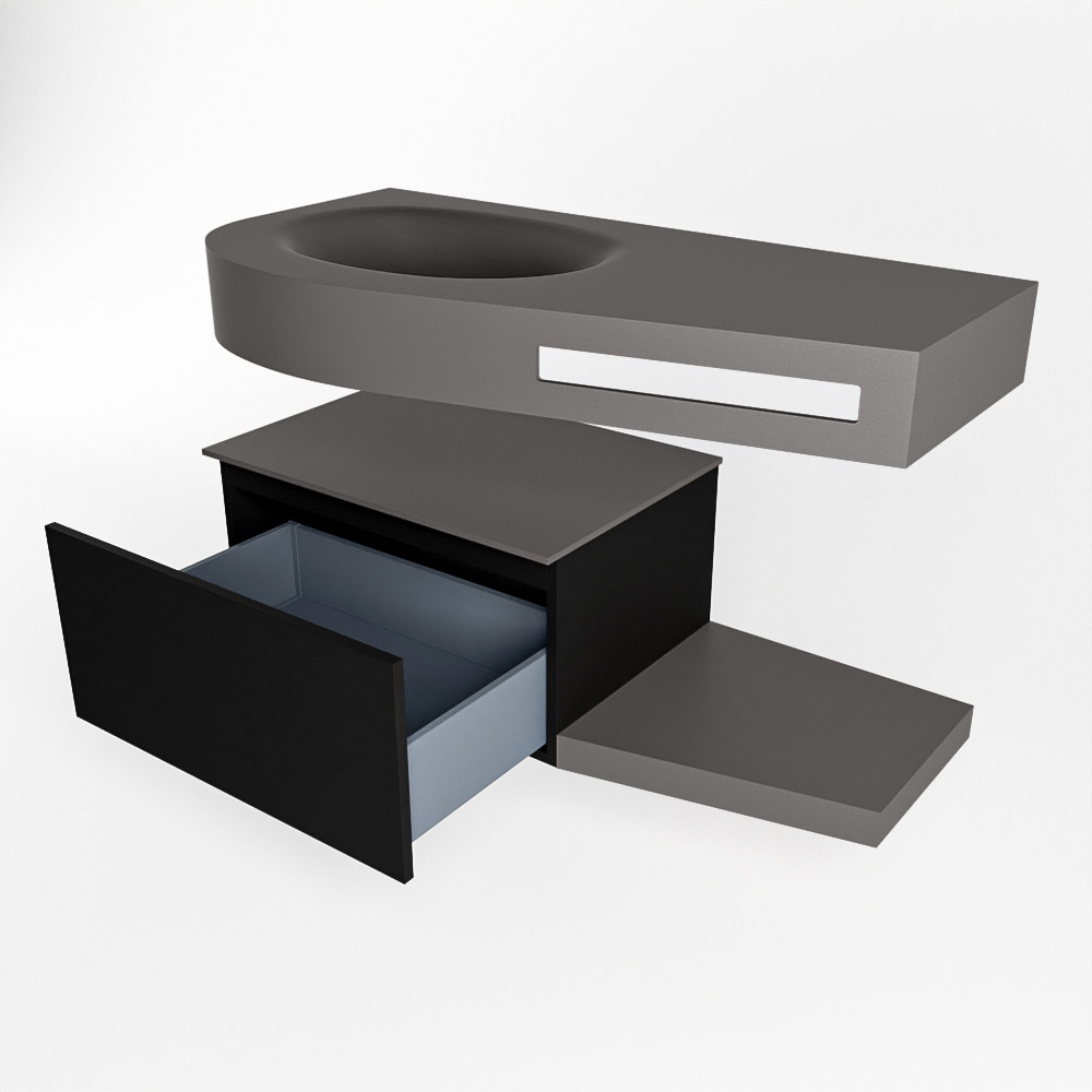MONDIAZ RIVA 100cm mueble de baño / estante color Urban con 1 cajón. Lavabo DULCET Izquierda 1 orificio, color Dark Grey. - Imagen 5